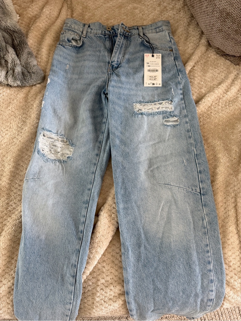 Light Wash Distressed Straight-Leg Jeans